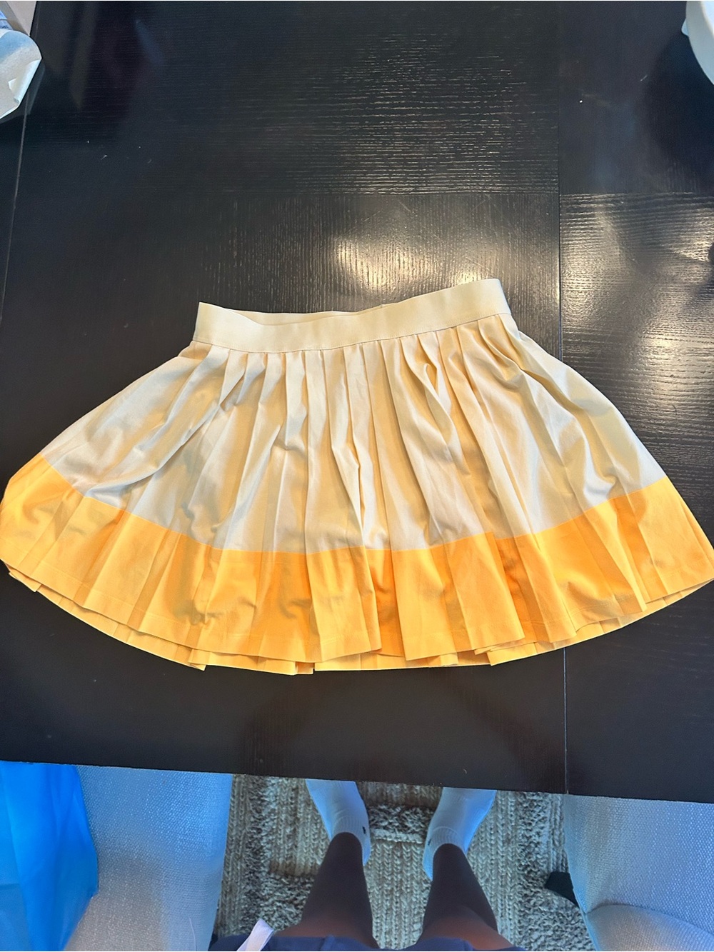 Athleta Pleated Two-Tone Skirt in Cream and Yellow